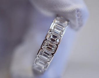 Emerald Cut Lab Grown Diamond Eternity Band, 14kt White Gold Wedding Ring