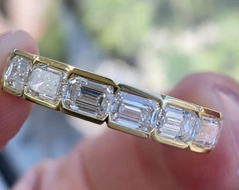 Emerald Cut Lab Grown Diamond Eternity Band, Wedding Band 14KT Yellow Gold Stacking Ring for Her, Anniversary Gift, Diamond Band for Women