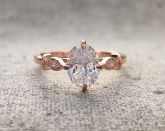 Oval Cut Lab Grown Diamond Engagement Ring, 14k Rose Gold Vintage Inspired Wedding Ring
