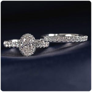 2.00 Carat Oval Cut Hidden Halo Wedding Ring Set, IGI Certified Oval Diamond Bridal Set in 14KT White Gold, Oval Bridal Set, Promise Gift