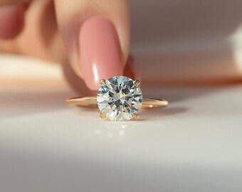 Round Brilliant Lab Diamond Ring, 14k Solid Gold, Classic 4 Prong Set (2.20 Ct)