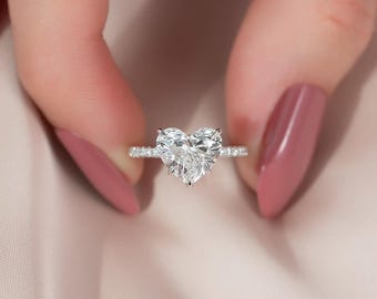 Engagement Ring 14KT Yellow Gold, Heart Lab Grown Diamond Wedding Ring, Vintage unique Ring, Anniversary Gift and Woman Jewelry