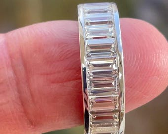 Baguette Cut Full Eternity Wedding Band, Women Matching Band in 14KT White Gold, Lab Grown Diamond Eternity Band, Engagement Ring