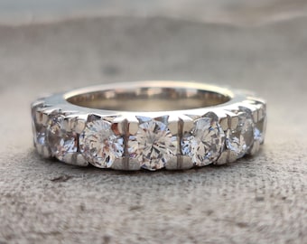 Lab Grown Diamond Wedding Band, Women's Half Eternity Ring, 14K White Gold Round Diamonds