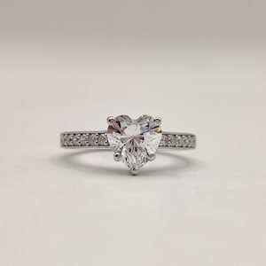 1 Ct Heart Shape Lab Grown Diamond Engagement Ring, IGI Certified Diamond, Solitaire/Pave Wedding Ring, Heart Diamond Ring, Anniversary Gift