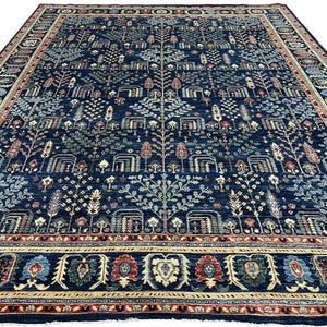 12x15 Blue Persian Area Rug, Hand Knotted Rug, Bedroom Rug, Rug for Living Room, Veg Dyes Wool, Floral Rug, Rugs for Office, Oriental Rug