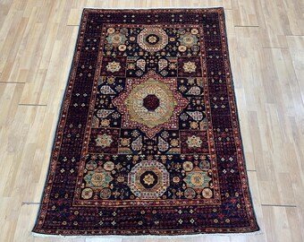100x150 Blauer Mamluk Teppich, Handgeknüpfter Teppich, Teppich für Wohnzimmer, Teppich für Wohnzimmer, Handgefärbter Wollteppich, Hausteppich