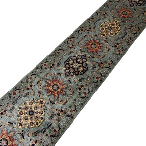 20 Ft Grey Persian Runner Rug, Afghan Hand Knotted, Veg Dye Wool, Floral Runner Rug, Hallway Runner Rug, Kitchen Runner Rug, Oriental Runner