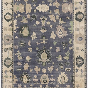10x14 Ft Blue Oushak Rug - Traditional Turkish Hand Knotted Rug - Oriental Rug - Wool Rug - Area Rug - Bedroom Rug - Rug for Living Room