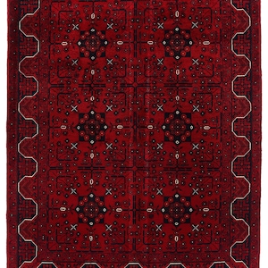 5x7 Red Fine Belgic Area Rug, Hand Knotted Rug, Bedroom Rug, Afghan Tribal Rug, Veg Dyes Wool, Oriental Rug, Kids Room Rug, Living Room Rug
