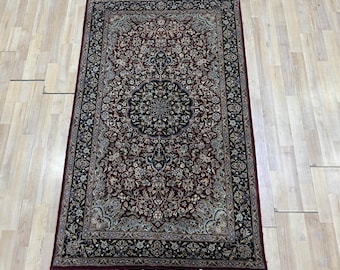 3x5 Ft Red Silk Hereke Rug - Vintage Traditional Hand Knotted Rug - Fine Rug - Silk Rug - Accent Rug - Turkish Rug - Medallion Rug