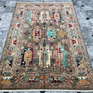 6x8 Brown Tribal Kazak Area Rug, Hand Knotted Rug, Bedroom Rug, Tribal Rug, Veg Dyes Wool, Oriental Rug, Traditional Rug, Living Room Rug