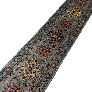 19 Ft Grey Persian Runner Rug, Afghan Hand Knotted, Veg Dye Wool, Floral Runner Rug, Hallway Runner Rug, Kitchen Runner Rug, Oriental Runner