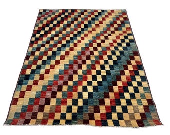 5x7 Multicolor Gabbeh Area Rug, Hand Knotted Rug, Bedroom Rug, Afghan Tribal Rug, Veg Dye Wool, Oriental Rug, Kids Room Rug, Living Room Rug