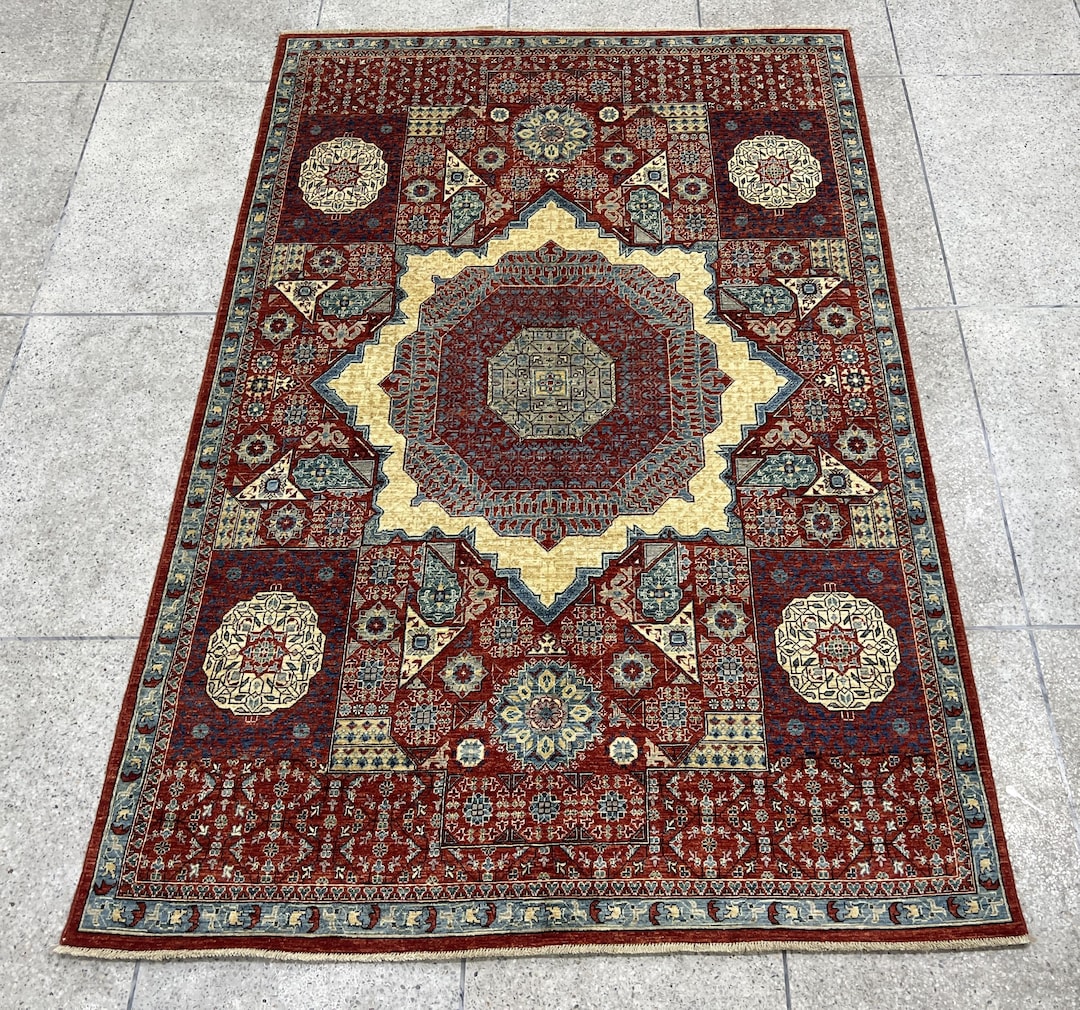 6x9 Ft Red Mamluk Area Rug - Afghan Hand Knotted Veg Dye Wool - Turkish ...