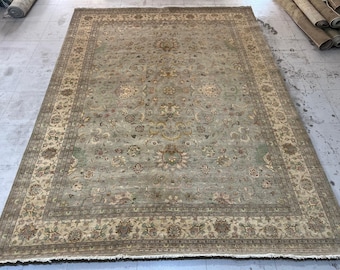 Alfombra Serapi fina gris de 2,7 x 3,6 m - Alfombra de lana anudada a mano - Alfombra floral afgana