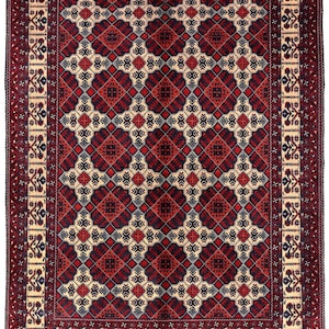5x7 Red Fine Belgic Area Rug, Hand Knotted Rug, Bedroom Rug, Afghan Tribal Rug, Veg Dyes Wool, Oriental Rug, Kids Room Rug, Living Room Rug