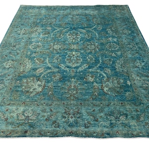 8x10 Blue Oriental Area Rug, Hand Knotted Rug, Bedroom Rug, Veg Dye Wool, Oriental Tribal Rug, Tree Rug, Living Room Rug, Floral Afghan Rug