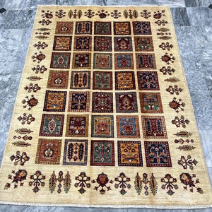 5x7 Beige Tree of Life Gabbeh Area Rug, Hand Knotted Rug, Bedroom Rug, Tribal Rug, Veg Dye Wool, Oriental Rug, Gabbeh Rug, Living Room Rug
