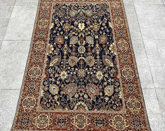 6x9 Ft Blue Oriental Rug - Afghan Hand Knotted Veg Dye Wool - Floral Rug