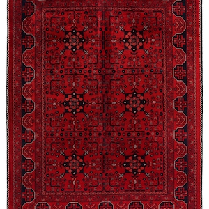 5x7 Red Fine Belgic Area Rug, Hand Knotted Rug, Bedroom Rug, Afghan Tribal Rug, Veg Dyes Wool, Oriental Rug, Kids Room Rug, Living Room Rug