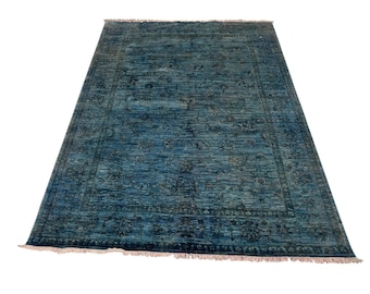 6x8 Blue Oriental Area Rug, Hand Knotted Rug, Bedroom Rug, Tribal Rug, Veg Dye Wool, Oriental Rug, Floral Rug, Living Room Rug, Afghan Rug