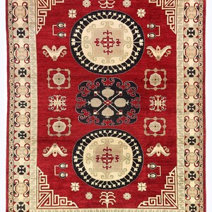 Alfombra oriental fina de 2,7 x 3,6 m, color rojo y beige - Alfombra tradicional anudada a mano - Alfombra oriental - Alfombra de alta calidad - Alfombra para sala de estar