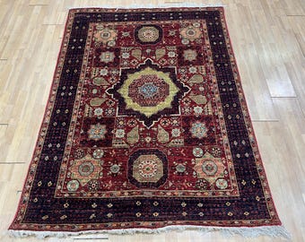 150x200 Roter Mamluk Teppich, Handgeknüpfter Teppich, Wohnzimmerteppich, Roter Teppich, Orientteppich, Orientteppich, Wohnzimmerteppich