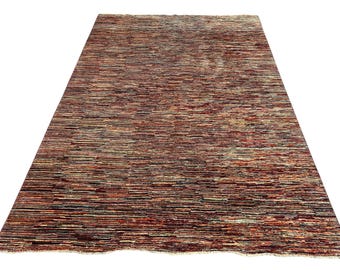 Tapete Gabbeh listrado multicolorido 7x10, tapete feito à mão, tapete para quarto, tapete tribal, lã tingida com corantes vegetais, tapete oriental, tapete listrado, tapete para sala de estar