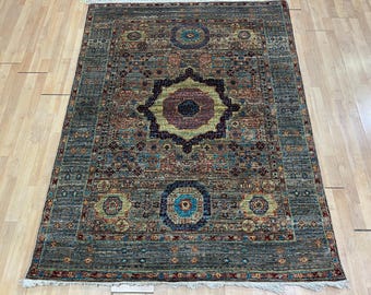 150x200 Blauer Mamluken Teppich, Handgeknüpfter Teppich, Orientteppich, Orientteppich, Schlafzimmer, Teppich für Wohnzimmer