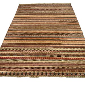 7x10 Beige Pattern Gabbeh Area Rug, Hand Knotted Rug, Bedroom Rug, Tribal Rug, Veg Dye Wool, Oriental Rug, Pattern Rug, Living Room Rug