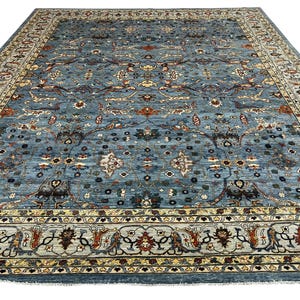 12x15 Blue Persian Area Rug, Hand Knotted Rug, Bedroom Rug, Rug for Living Room, Veg Dyes Wool, Floral Rug, Rugs for Office, Oriental Rug
