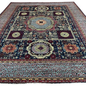 12x15 Blue Mamluk Area Rug, Hand Knotted Rug, Bedroom Rug, Rug for Living Room, Veg Dyes Wool, Oriental Turkish Rug, Rugs for Office