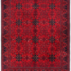 5x7 Red Fine Belgic Area Rug, Hand Knotted Rug, Bedroom Rug, Afghan Tribal Rug, Veg Dyes Wool, Oriental Rug, Kids Room Rug, Living Room Rug