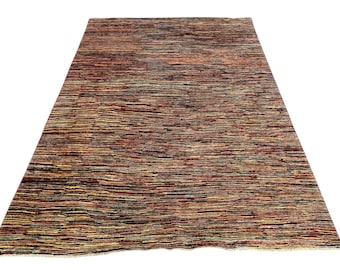 7x10 Multicolor Striped Gabbeh Area Rug, Hand Knotted Rug, Bedroom Rug, Tribal Rug, Veg Dye Wool, Oriental Rug, Striped Rug, Living Room Rug