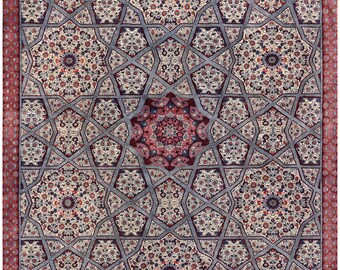 Alfombra oriental fina beige y roja de 2,4 x 3 m - Alfombra tradicional anudada a mano - Alfombra floral oriental - Alfombra de alta calidad - Alfombra para sala de estar