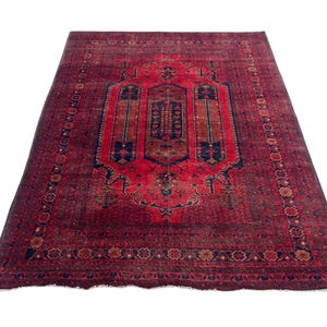 5x7 Red Vintage Tribal Area Rug, Hand Knotted Rug, Bedroom Rug, Tribal Rug, Veg Dyes Wool, Oriental Rug, Afghan Rug, Living Room Rug