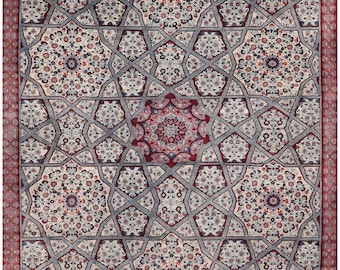 Alfombra oriental fina beige y roja de 2,4 x 3 m - Alfombra tradicional anudada a mano - Alfombra floral oriental - Alfombra de alta calidad - Alfombra para sala de estar