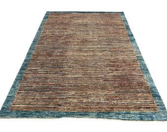 7x10 Multicolor Striped Gabbeh Area Rug, Hand Knotted Rug, Bedroom Rug, Tribal Rug, Veg Dye Wool, Oriental Rug, Striped Rug, Living Room Rug