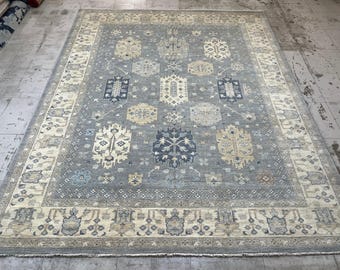 Alfombra oriental gris de 23 x 30 cm - Anudada a mano - Alfombra para dormitorio - Alfombra para sala de estar - Lana con tintes vegetales - Alfombra de oficina - Alfombra oriental afgana