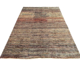 7x10 Multicolor Striped Gabbeh Area Rug, Hand Knotted Rug, Bedroom Rug, Tribal Rug, Veg Dye Wool, Oriental Rug, Striped Rug, Living Room Rug