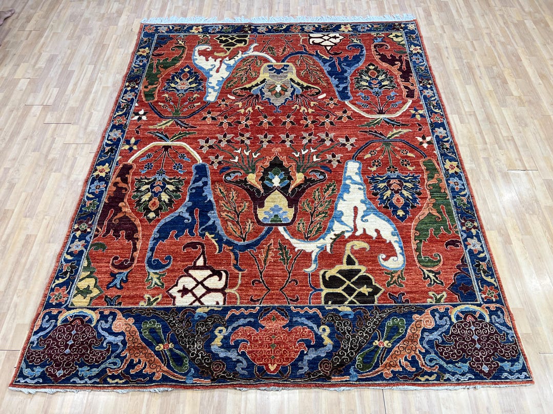 8x10 Red Oriental Area Rug - Afghan Hand Knotted Rug - Bedroom Rug ...