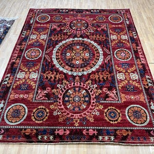 Alfombra oriental roja de 23 x 36 cm, anudada a mano, para dormitorio, sala de estar, de lana con tintes vegetales, con medallón, para oficina, oriental