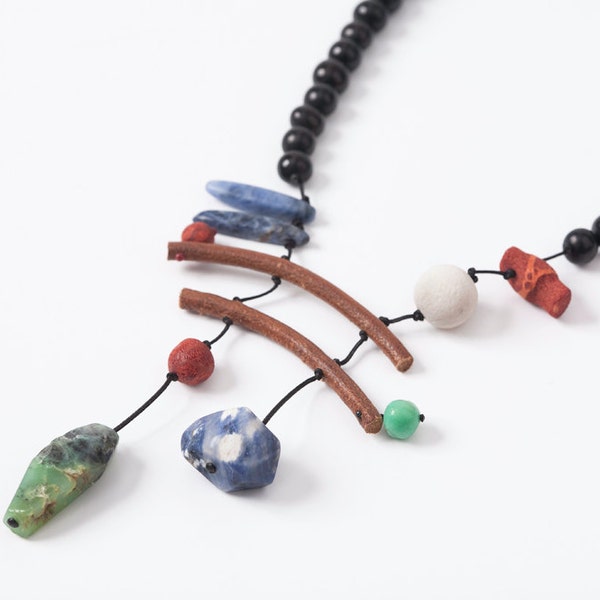 Reserved for G. Black Horn and Gemstones Necklace from the "Mobile Series"