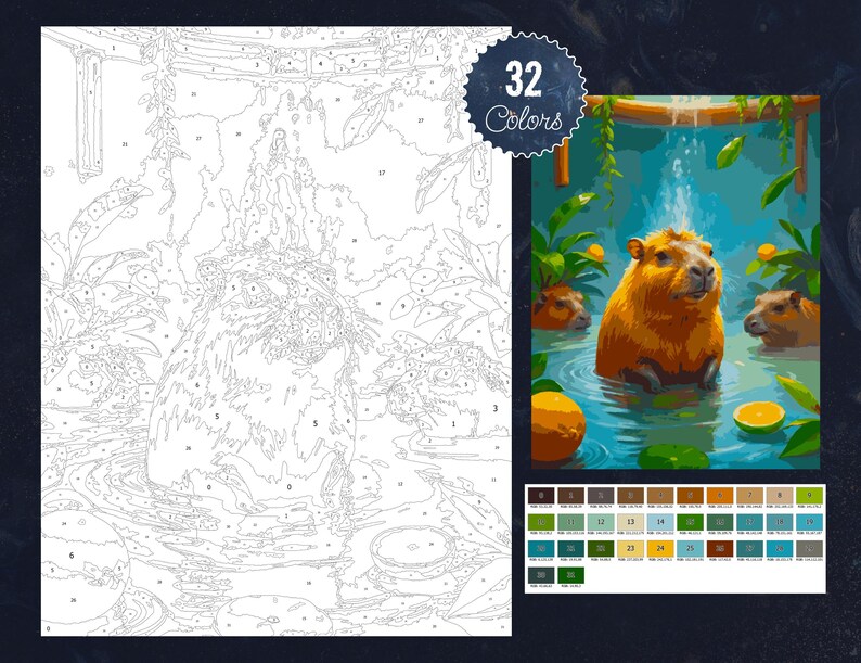 Relaxed Capybara Color by Numbers Paint by Numbers Digital Coloring