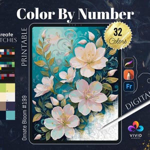 Ornate Bloom Flower Coloring by Number Printable Paint by Numbers Digital Coloring Pages Procreate Coloring Art Therapy Floral Coloring