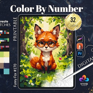 Funny Fox Color by Numbers Printable Paint by Numbers Digital Coloring Pages Procreate Coloring Color by Number Animal Coloring Pages