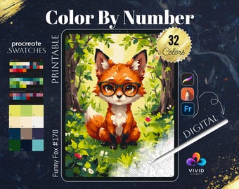 Funny Fox Color by Numbers Printable Paint by Numbers Digital Coloring Pages Procreate Coloring Color by Number Animal Coloring Pages