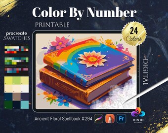 Ancient Floral Spellbook Coloring by Number Paint by Numbers Digital Coloring Pages Procreate Coloring Color by Number Fantasy Coloring