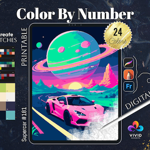 Supercar Coloring Procreate Coloring Paint by Numbers Coloring by Number Digital Coloring Pages Color by Number Vehicle Coloring Page